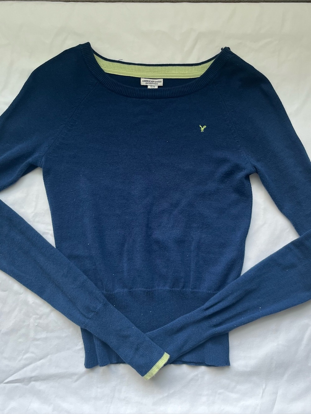 American Eagle Outfitters Navy Scoop Neck Sweater with Lime Trim